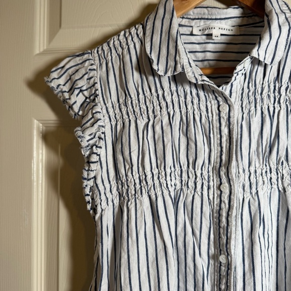 Melissa Nepton Sunset Royal Slub Stripe Cotton Linen Shirtdress Size SP - Picture 7 of 13